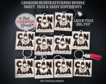 Canadian Beaver Expressive Keychains, Canadian themed keychains, sweet, silly, sassy, bag tags, 10 designs, laser files, SVG, PDF