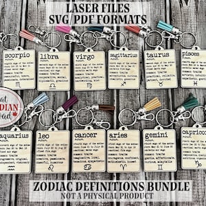 Zodiac Sign Definitions Keychains, laser file,  digital file only, svg and pdf files