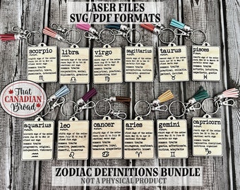 Zodiac Sign Definitions Keychains, laser file,  digital file only, svg and pdf files