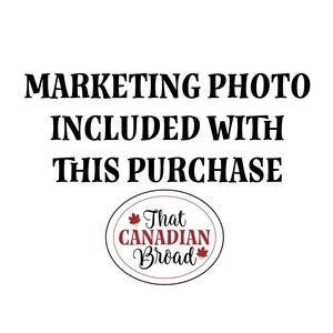 Puede incluir: Texto en blanco y negro sobre un fondo blanco que dice "MARKETING PHOTO INCLUDED WITH THIS PURCHASE". Debajo del texto hay un logotipo rojo y blanco que dice "That CANADIAN Broad" con un icono de hoja de arce.
