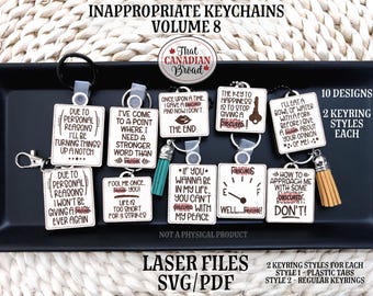 Inappropriate Keychains Vol 8, 10 designs, Sweary Keychains, Inappropriate, adult humor, adult humour, funny keychains, laser files, SVG PDF