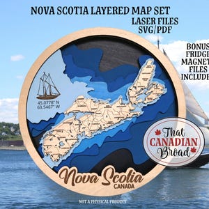 Ensemble d'enseignes de carte en couches et d'aimants pour réfrigérateur de la NOUVELLE-ÉCOSSE, thème canadien, fichier laser, fichier numérique uniquement