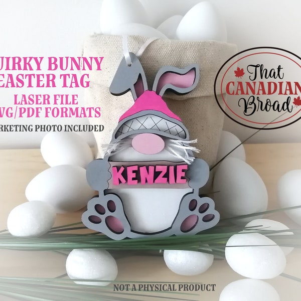 Quirky Bunny Easter Basket Tag, Easter Tag, laser cut file, svg & pdf formats, digital file