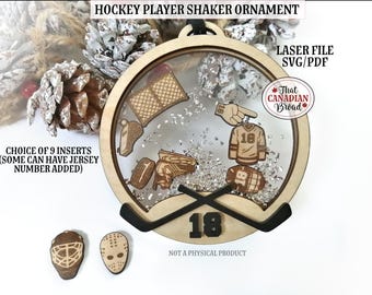 Hockey themed Style Shaker Ornament with assorted inserts, wood and acrylic layered ornament, laser cutting file, SVG, PDF