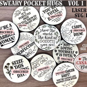 Sweary Pocket Hugs/Tokens Vol 1, Set of 10 fun laser designs, Inappropriate laser file, Inspiration, Motivation, funny