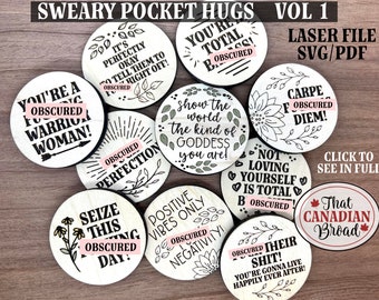 Sweary Pocket Hugs/Tokens Vol 1, Set of 10 fun laser designs, Inappropriate laser file, Inspiration, Motivation, funny