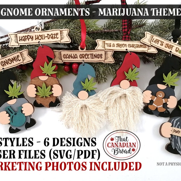 Gnome Ornaments, Marijuana Gnomes ornaments,  Macrame gnomes, Funny gnome ornaments, Cannabis Gnomes, 6 designs, laser files
