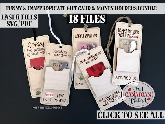 Inappropriate Funny Gift Card and Money Holders Various Occasions Adult humour Adult Humor Laser digital file