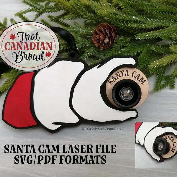 Santa Cam Ornament, Santa Surveillance Cam ornament, laser file, svg & pdf formats, digital file only