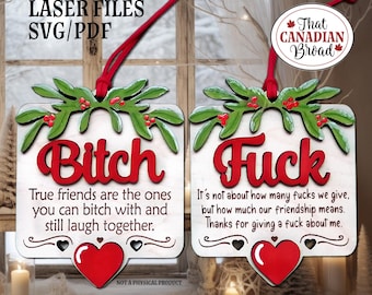 Sweary Friendship Ornaments, 2 designs, funny ornaments, friends ornaments, adult gift tags,  laser files,