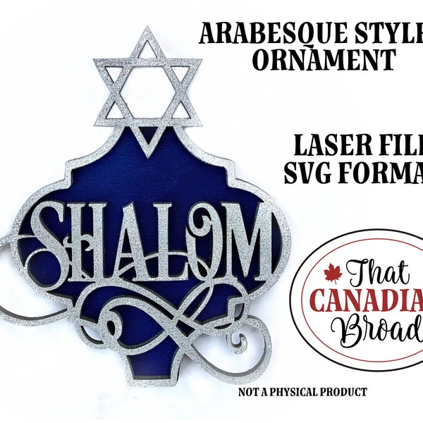 Shalom ornament, hanging, Hanukkah, laser svg file only