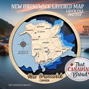 NIEUWE BRUNSWICK gelaagde kaart bord plus koelkastmagneet en hangende tag set, Canadees thema, laserbestand, alleen digitaal bestand, svg-bestand, pdf-bestand