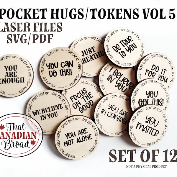 POCKET TOKENS Vol 5 , Pocket Hugs, Set of 12, Affirmation, Reassurance, laser, digital file, recovery, addiction, mental health, inspiring