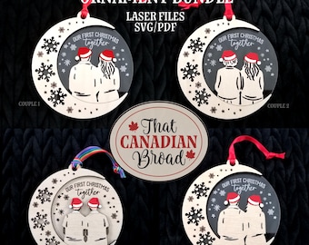 Our First Christmas Together BUNDLE includes 4 designs, couples, same sex ornaments, acrylic or wood backer options, laser files, svg pdf
