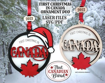 First Christmas In Canada ornament, gift tag, Canadian ornament, Canadian hanging tag, Canadian gift tag, laser file, SVG, PDF