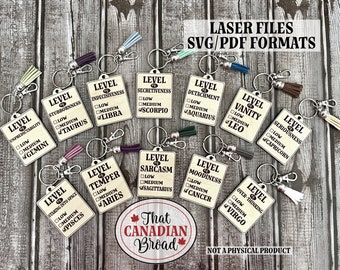 LEVEL OF Zodiac Keychains, laser file,  digital file only, svg and pdf files