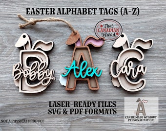Easter Alphabet Tags A to Z, Personalized Tags, laser cut file, svg & pdf formats, digital file