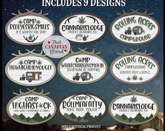 Marijuana and Camping Signs BUNDLE, Cannabis Signs, Camping Signs, 9 designs, laser files, digital files, glowforge, laser