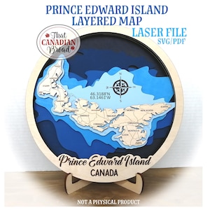 Panneau de carte en couches de l'Î.-P.-É., thème canadien, Île-du-Prince-Édouard, Canada, fichier de découpe laser, fichier numérique uniquement, fichier svg, fichier pdf