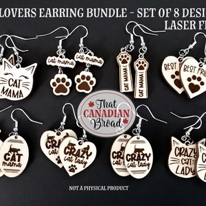 CAT LOVERS earring bundle, 8 designs, laser cut earring files, laser files, svg, pdf
