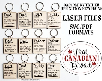 Keychains for Dad, Daddy, Father, Definitions, 12 designs, Digital laser file,  svg & pdf formats