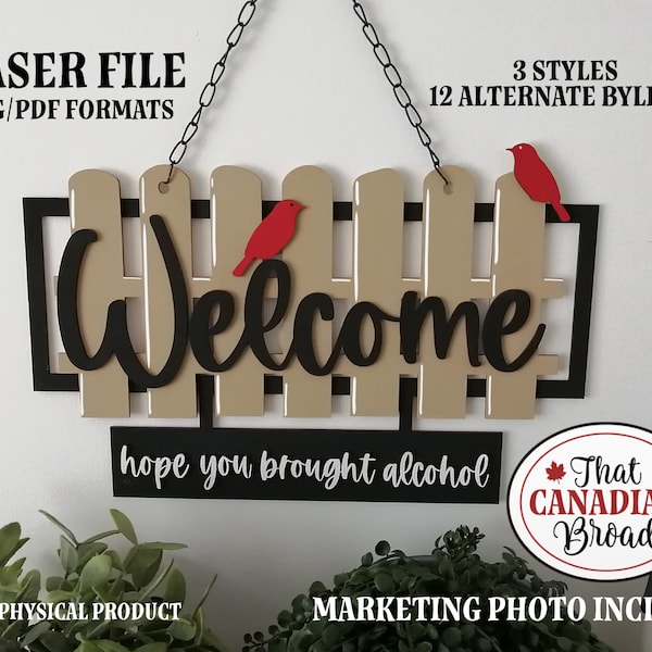Welcome Fence Sign, 3 versions, 12 alternate bylines, laser file, SVG & PDF, marketing photo included