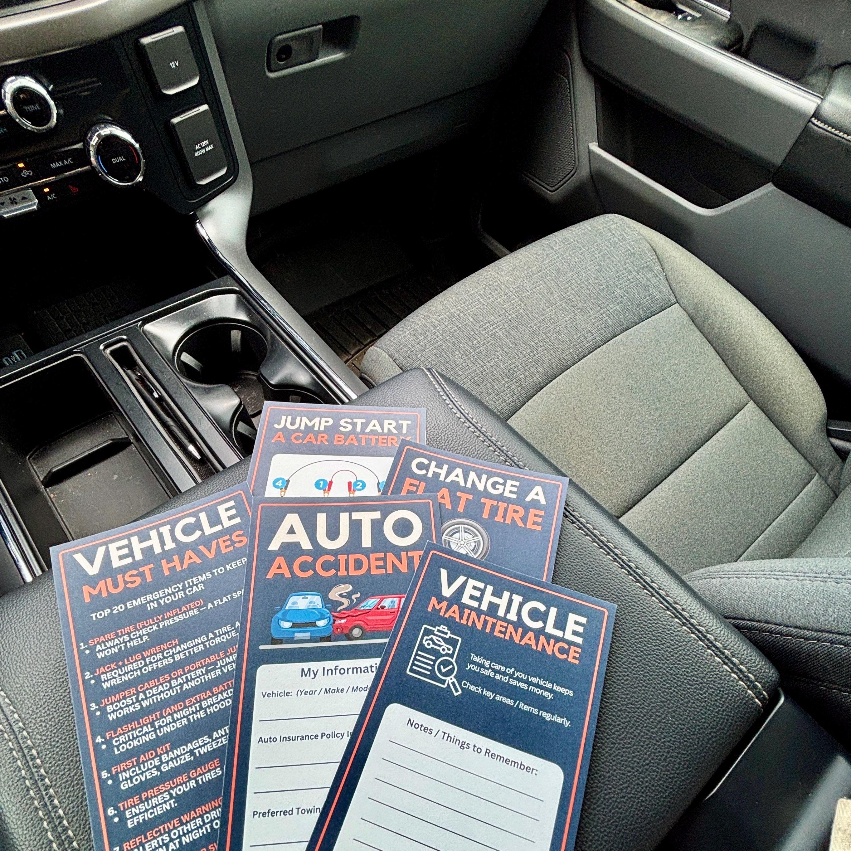 Vechicle Guide Glove Box Essentials Bundle: Vehicle Maintenance, Accident, Tire Change ...