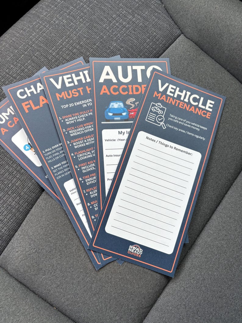 Vechicle Guide Glove Box Essentials Bundle: Vehicle Maintenance, Accident, Tire Change ...