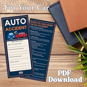 Pode incluir: Uma lista de verificação imprimível para motoristas que podem usar em caso de acidente de carro. A lista de verificação inclui as etapas a serem seguidas em caso de acidente, como manter a calma, avaliar a situação e fornecer informações ao outro motorista. A lista de verificação também inclui uma seção para as informações pessoais do motorista, como as informações do seu veículo, as informações da sua apólice de seguro, a empresa de reboque preferida e os contatos de emergência.