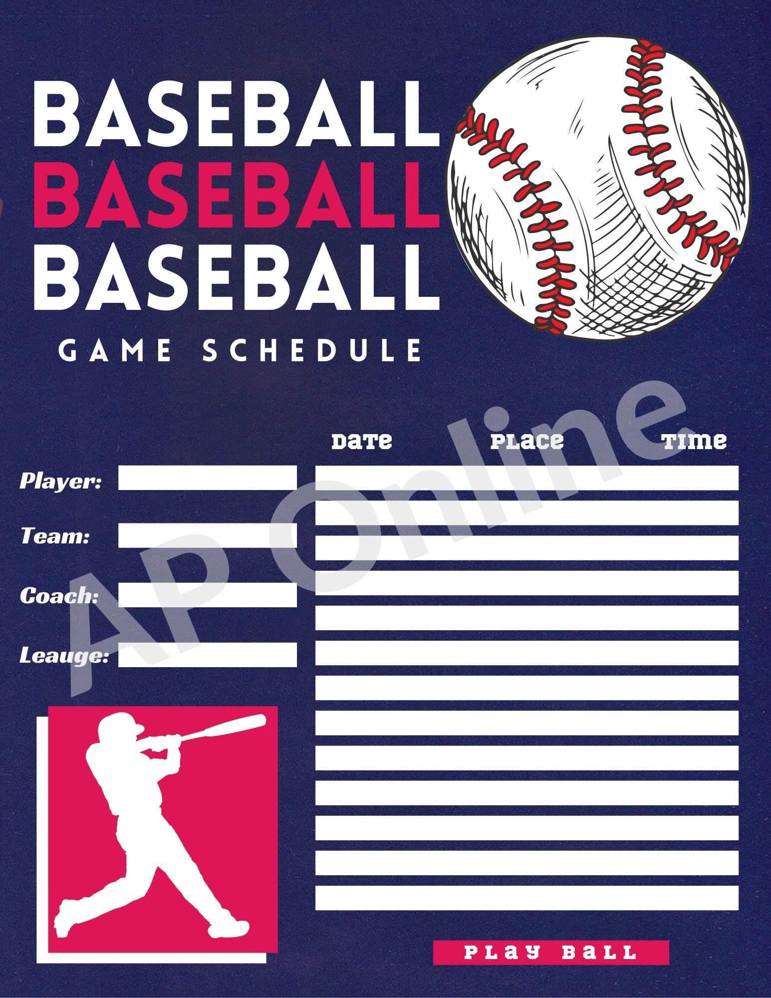 Baseball Little League Schedule Organizer Handout for Parents Etsy