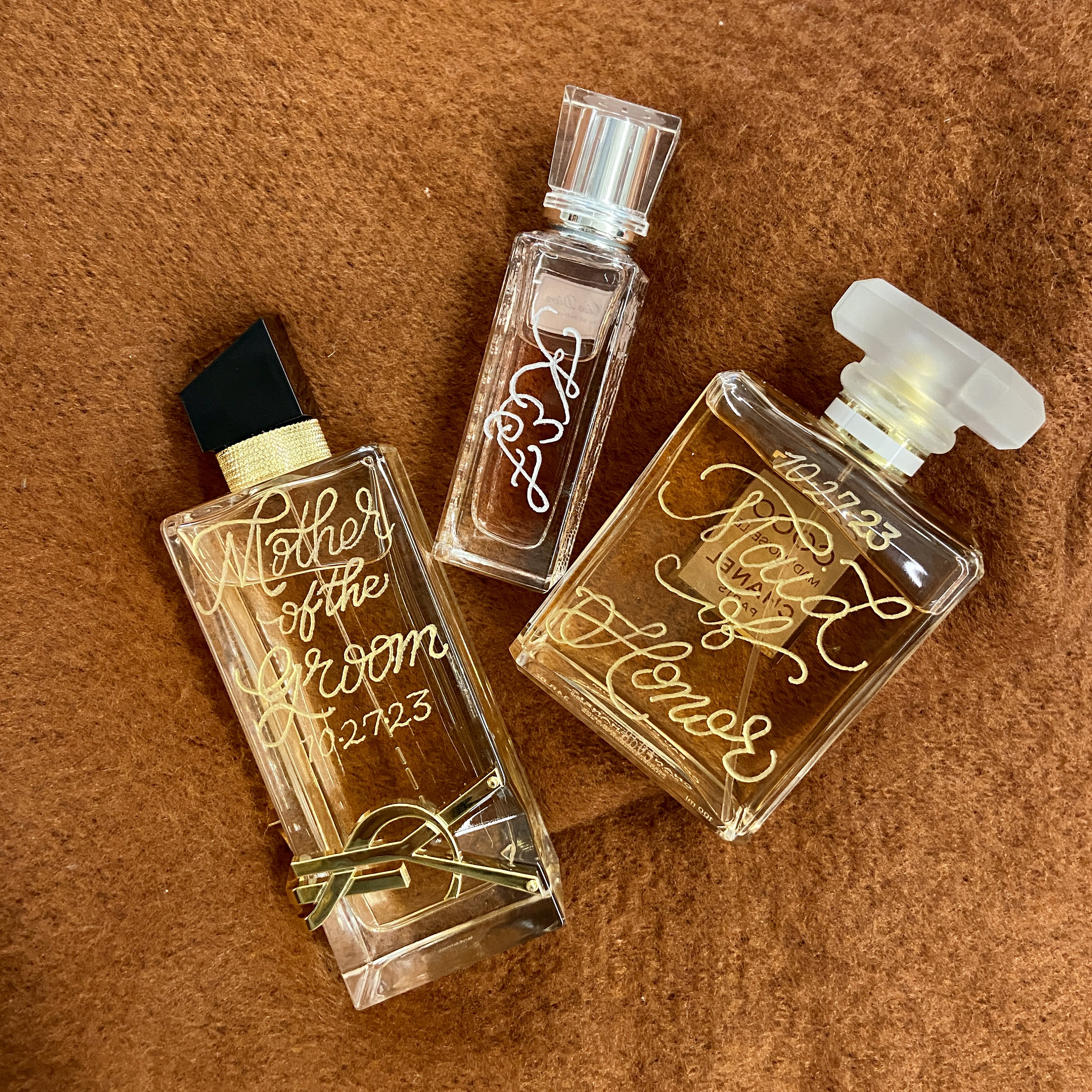 Hand Engraved Perfume Bottle: Custom Calligraphy Wedding Keepsake