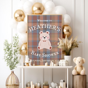 Teddy Bear Baby Shower Welcome Sign Canva Template – Editable Bear Poster for Boy or Girl – Print Digital Download – Ralph Lauren Baby Theme