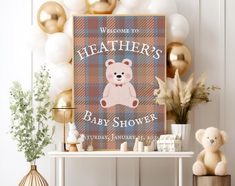 Teddy Bear Baby Shower Welcome Sign Canva Template – Editable Bear Poster for Boy or Girl – Print Digital Download – Ralph Lauren Baby Theme