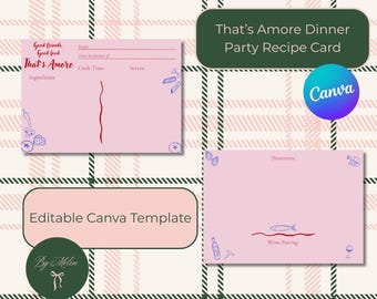 Italian Recipe Card Template: Pink Pasta Theme, Editable Canva Design (Digital Download 7x5 in)