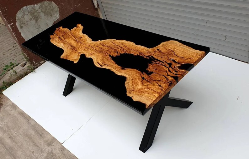 Black Epoxy Table Top Epoxy River Dining Table Balcony Etsy