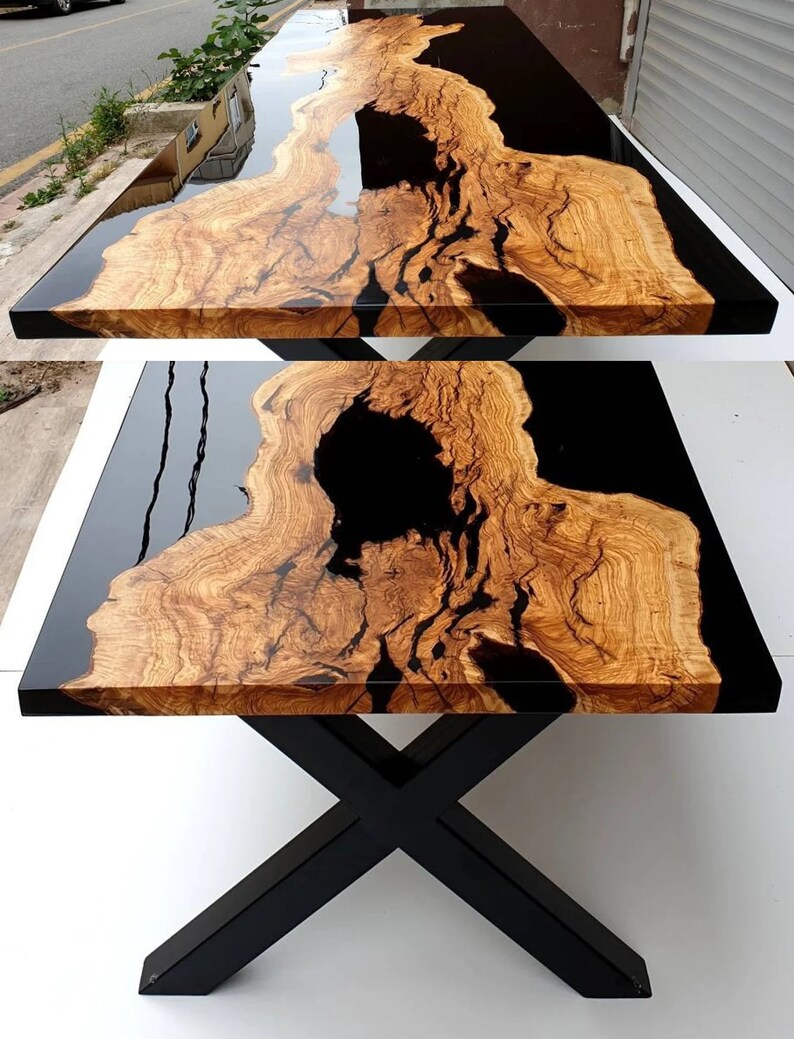 Black Epoxy Table Top Epoxy River Dining Table Balcony Etsy