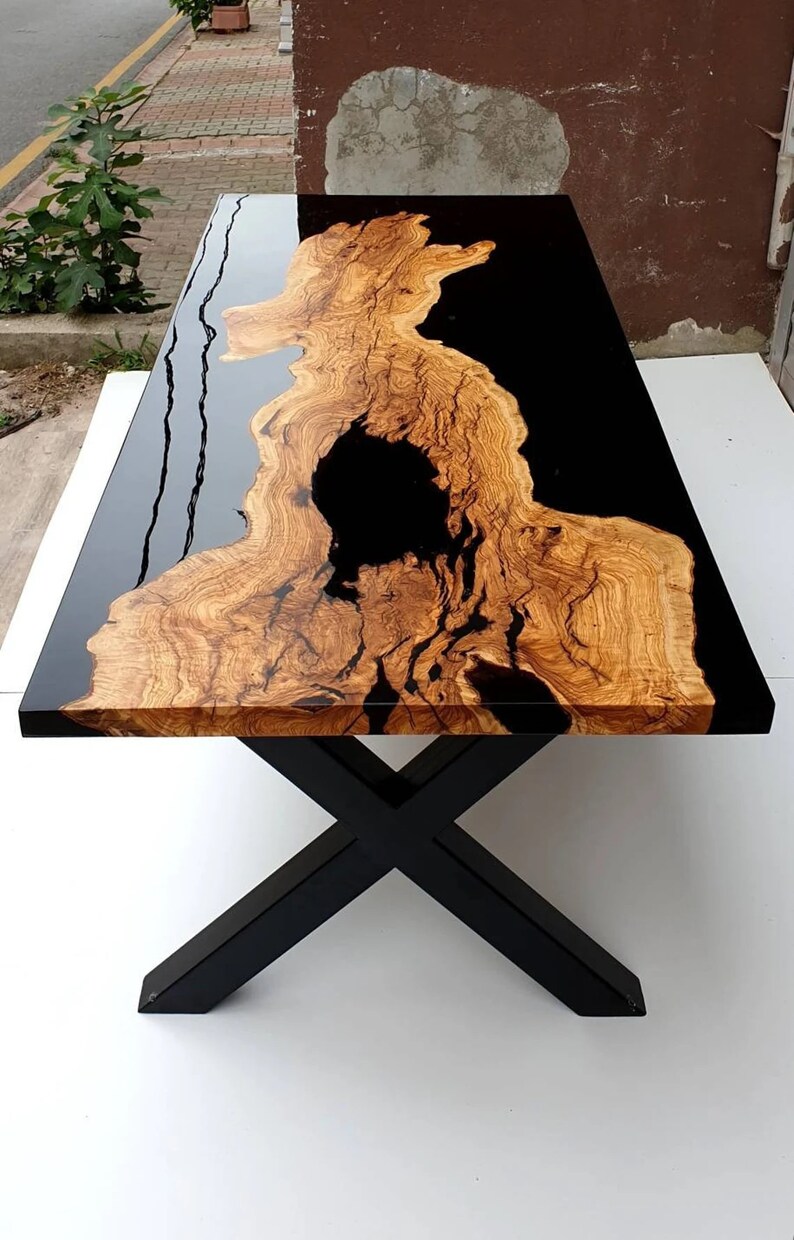 Black Epoxy Table Top Epoxy River Dining Table Balcony Etsy