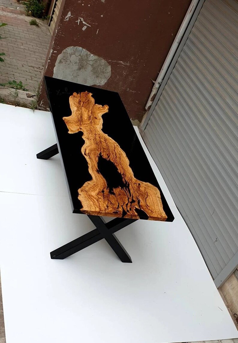 Black Epoxy Table Top Epoxy River Dining Table Balcony Etsy