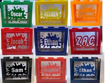 Personalised brick money box, building block piggy bank, kids birthday present, stocking filler for kids, Christmas, Easter