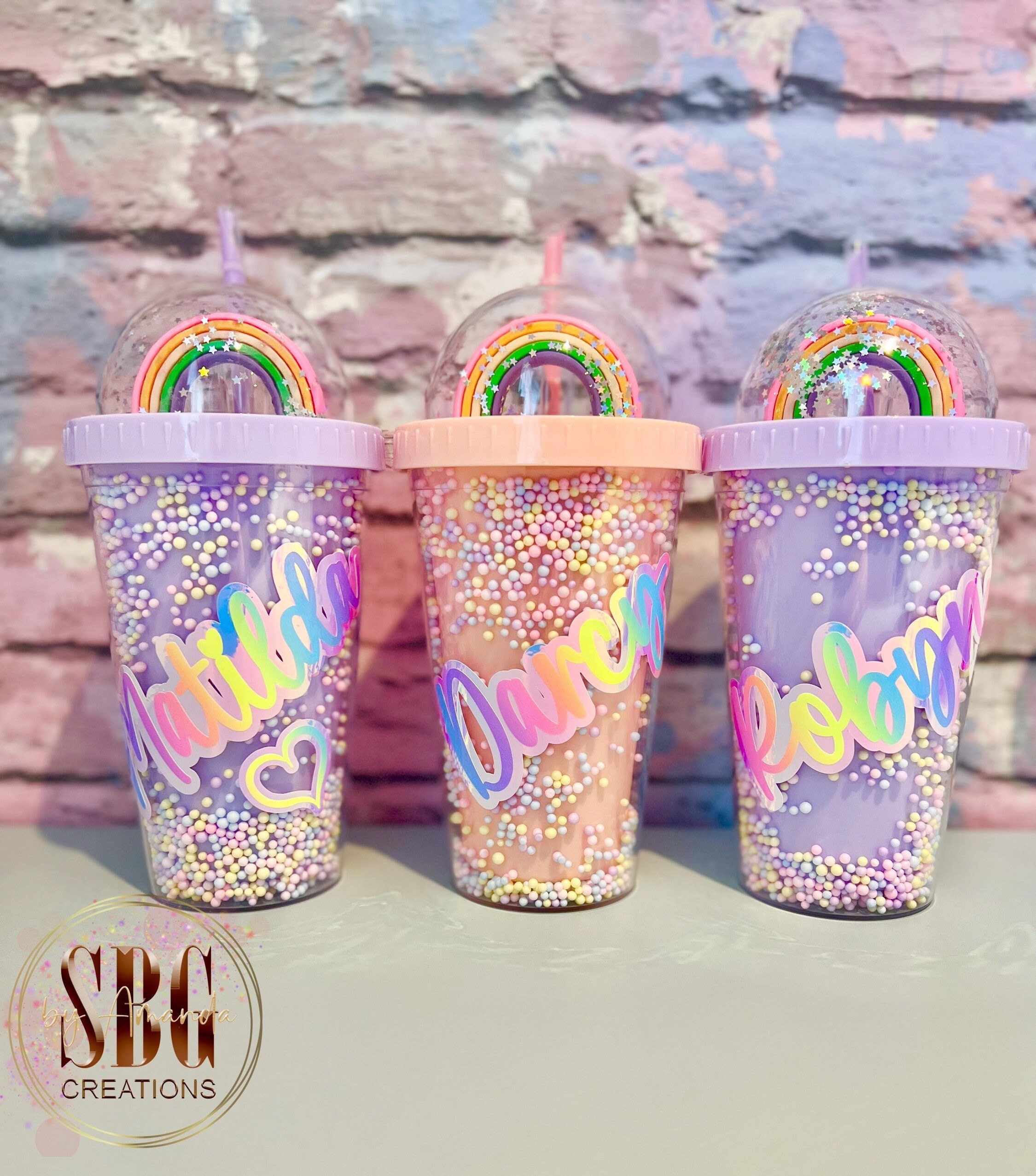 16oz Tapered Stainless Steel Rainbow Sparkle Straw Cup Sublimation Blank