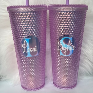 Sakura studded tumbler with straw, personalised, double walled, luxury cup, 24oz