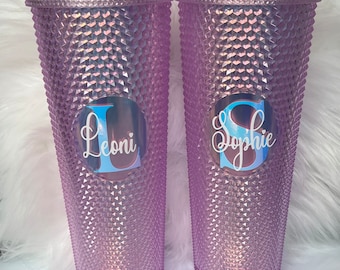 Sakura studded tumbler with straw, personalised, double walled, luxury cup, 24oz