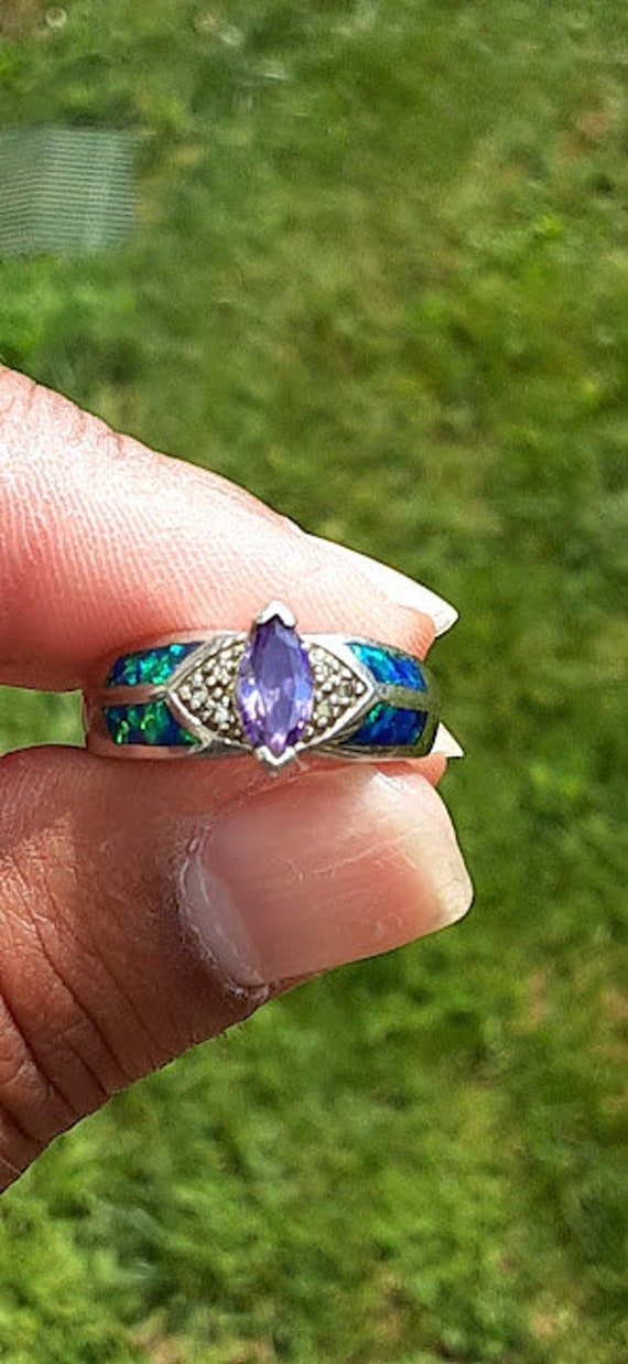 Vintage sterling Blue Opal/ Amythyst women ring