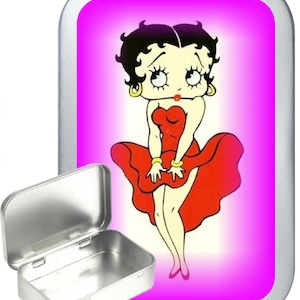 Boop Dress Medium Silver Hinged Tobacco tin, Gift Box, Pill Tin, Pocket Tin, Trinket Box