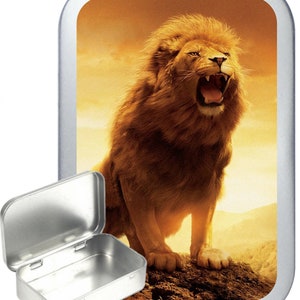 Lion Roar Medium Silver Hinged Gift tin, Gift Box, Pill Tin, Pocket Tin, Tobacco Tin