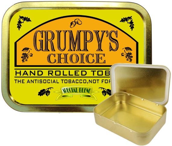 Grumpy's Choice 2oz Gold Tobacco tin, Gift Box, Pill Tin, Pocket Tin, Stash  Tin
