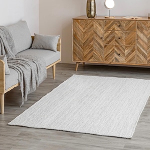 Handwoven Braided Jute Rug: Ivory Beige Bohemian Floor Decor