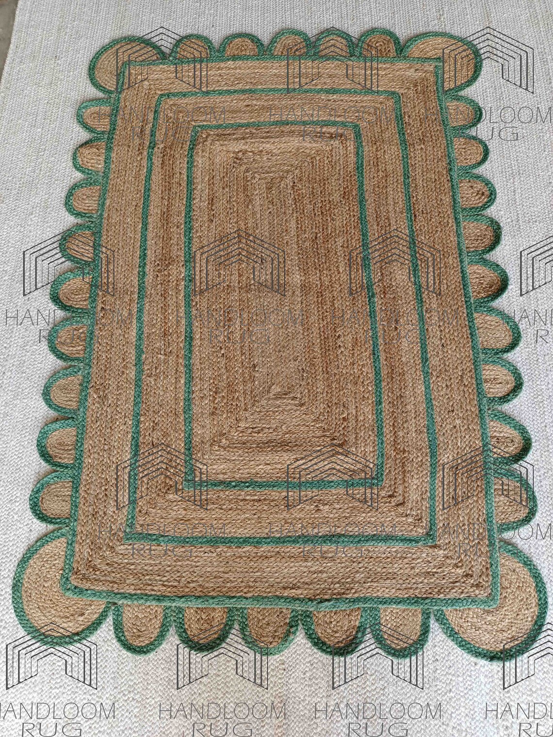 Scalloped Jute Rug Green Scallop Rug Natural Jute Rug Etsy UK