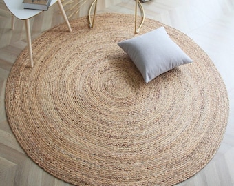 Rond tapijt van handgevlochten jute: handgeweven Indiaas tapijt, boho-decor