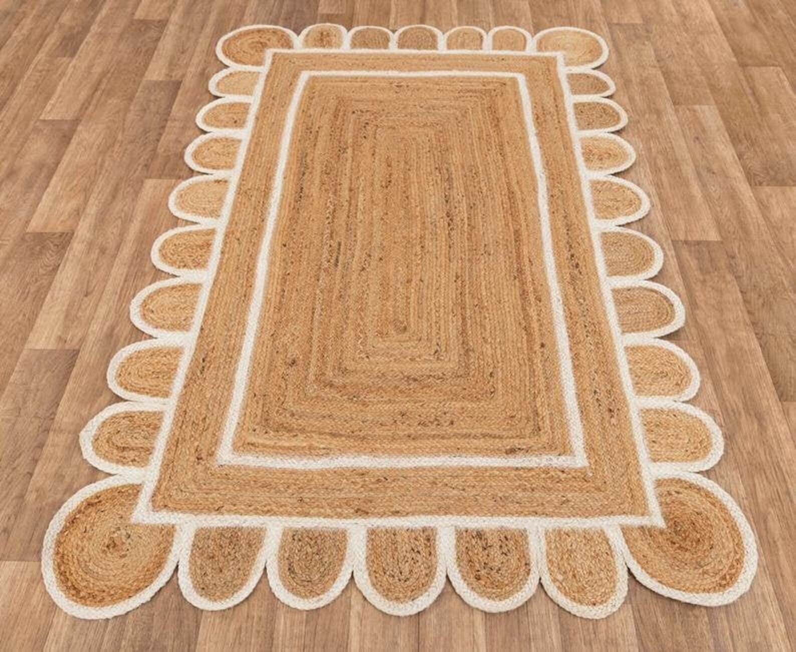 Braided Scalloped Jute Rug Scallop Rug Boho Rug Natural Etsy